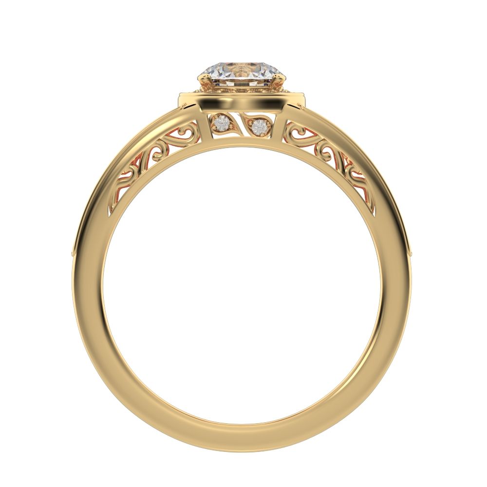 0.71 ct Round Cut Moissanite anniversary European split-shank solitaire with accents halo 14K / 18K Solid Yellow Gold engagement ring