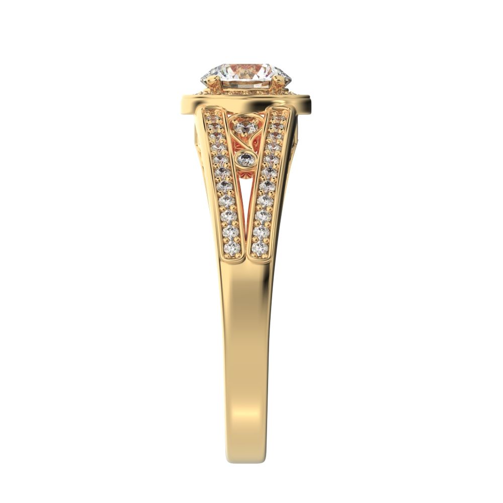 0.71 ct Round Cut Moissanite anniversary European split-shank solitaire with accents halo 14K / 18K Solid Yellow Gold engagement ring