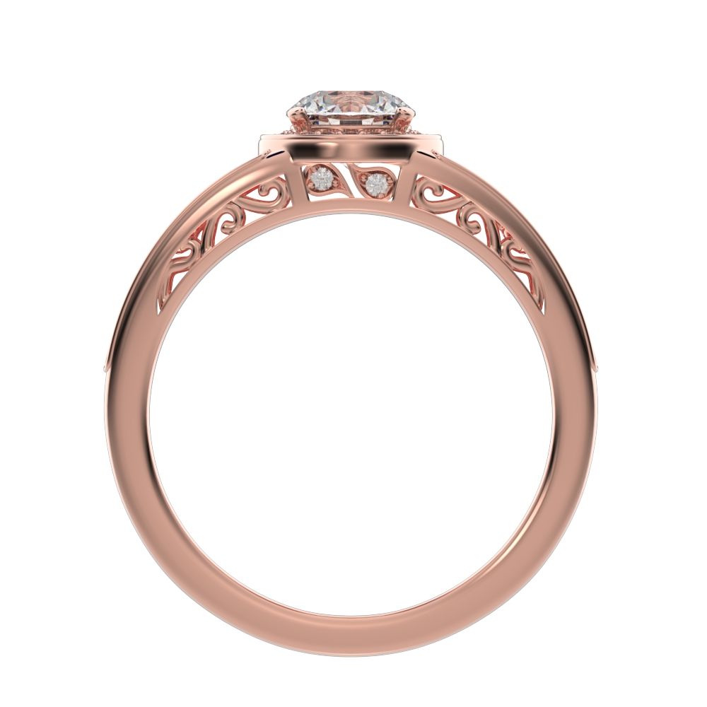 0.71 ct Round Cut Moissanite anniversary European split-shank solitaire with accents halo cluster 14K / 18K Solid Rose Gold engagement ring