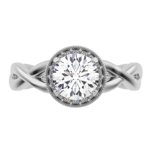 0.75Ct Round Cut Moissanite anniversary split-shank solitaire with accents halo Infinity 14K / 18K Solid White Gold engagement ring