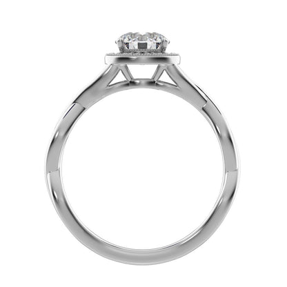 0.75Ct Round Cut Moissanite anniversary split-shank solitaire with accents halo Infinity 14K / 18K Solid White Gold engagement ring