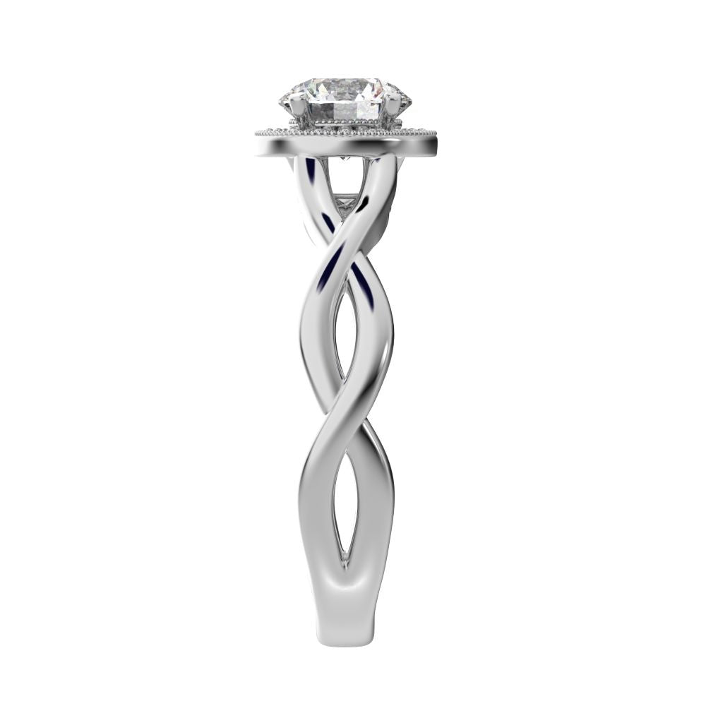 0.75Ct Round Cut Moissanite anniversary split-shank solitaire with accents halo Infinity 14K / 18K Solid White Gold engagement ring