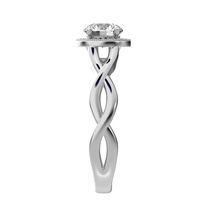 0.75Ct Round Cut Moissanite anniversary split-shank solitaire with accents halo Infinity 14K / 18K Solid White Gold engagement ring