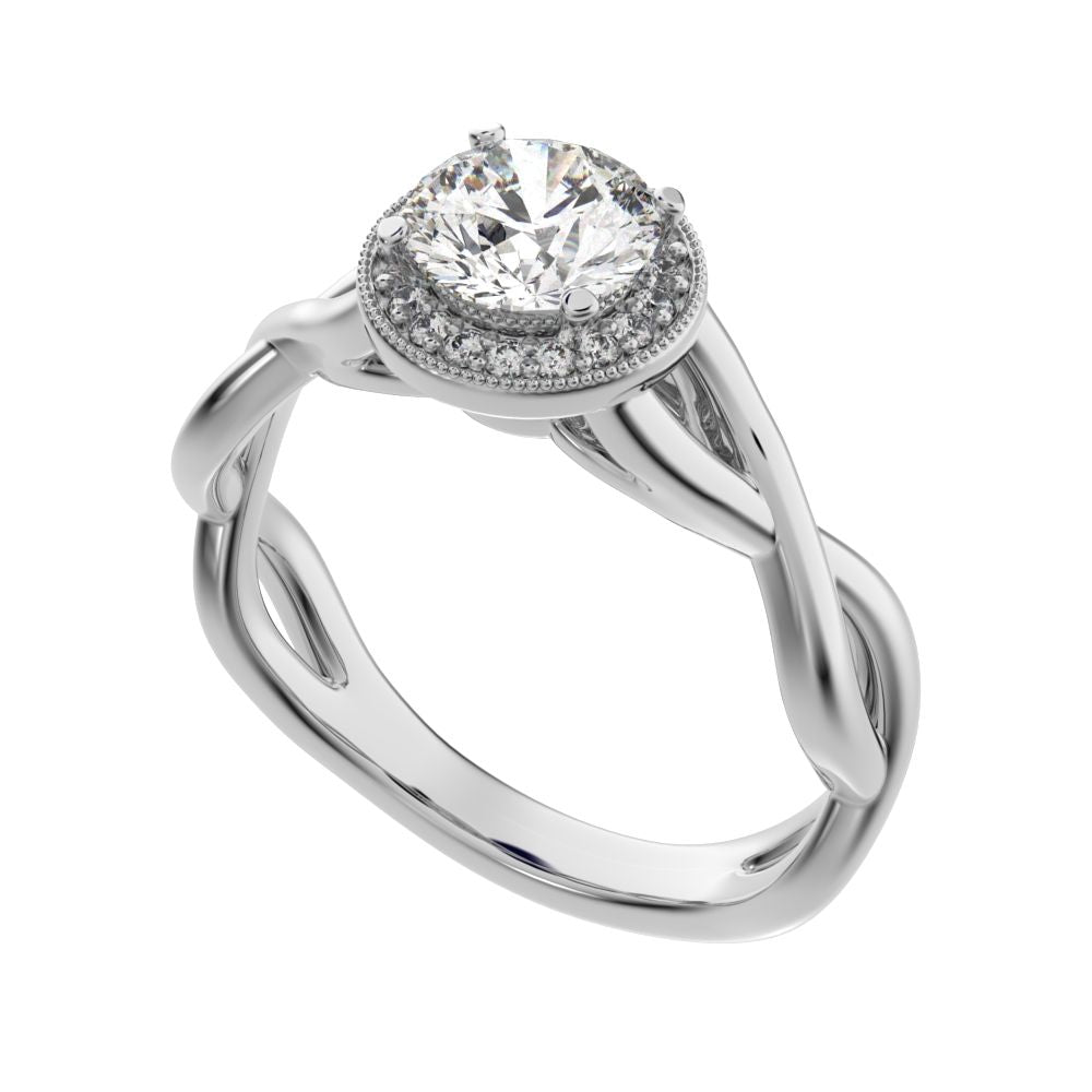 0.75Ct Round Cut Moissanite anniversary split-shank solitaire with accents halo Infinity 14K / 18K Solid White Gold engagement ring