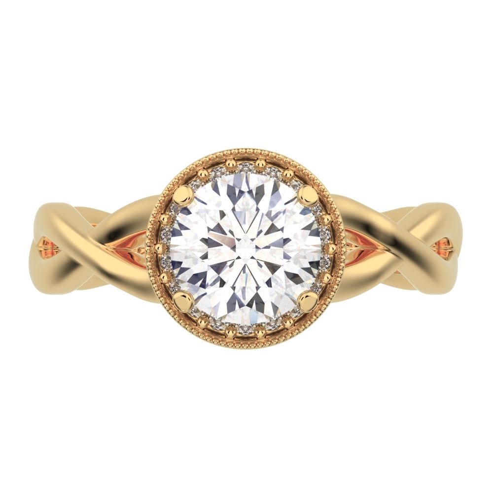 0.75Ct Round Cut Moissanite anniversary split-shank solitaire with accents halo Infinity 14K / 18K Solid Yellow Gold engagement ring