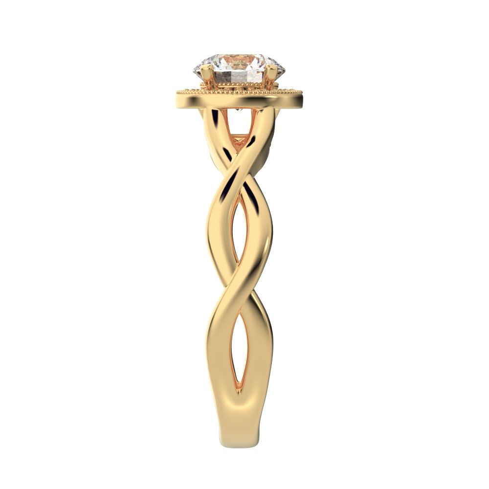 0.75Ct Round Cut Moissanite anniversary split-shank solitaire with accents halo Infinity 14K / 18K Solid Yellow Gold engagement ring