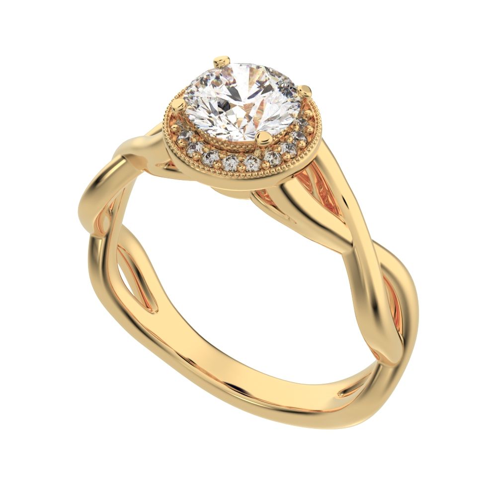 0.75Ct Round Cut Moissanite anniversary split-shank solitaire with accents halo Infinity 14K / 18K Solid Yellow Gold engagement ring