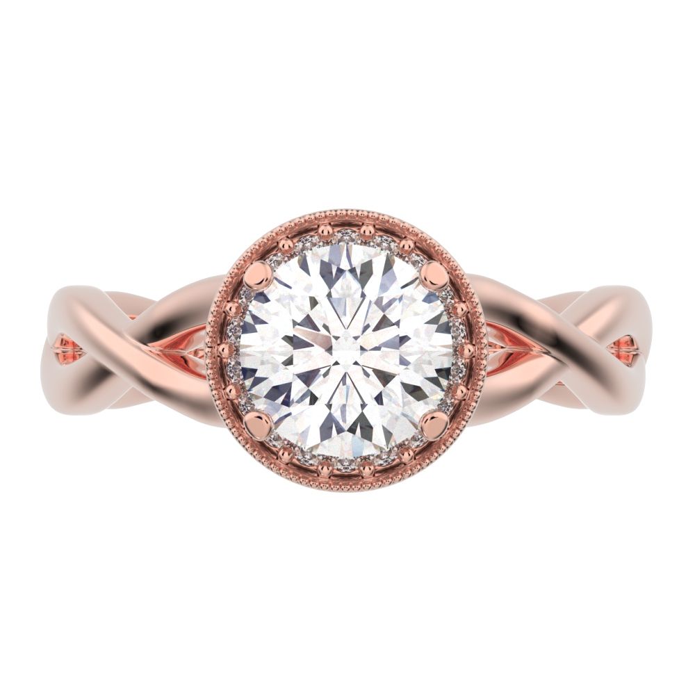 0.75Ct Round Cut Moissanite anniversary European split-shank solitaire with accents halo Infinity 14K / 18K Solid Rose Gold engagement ring