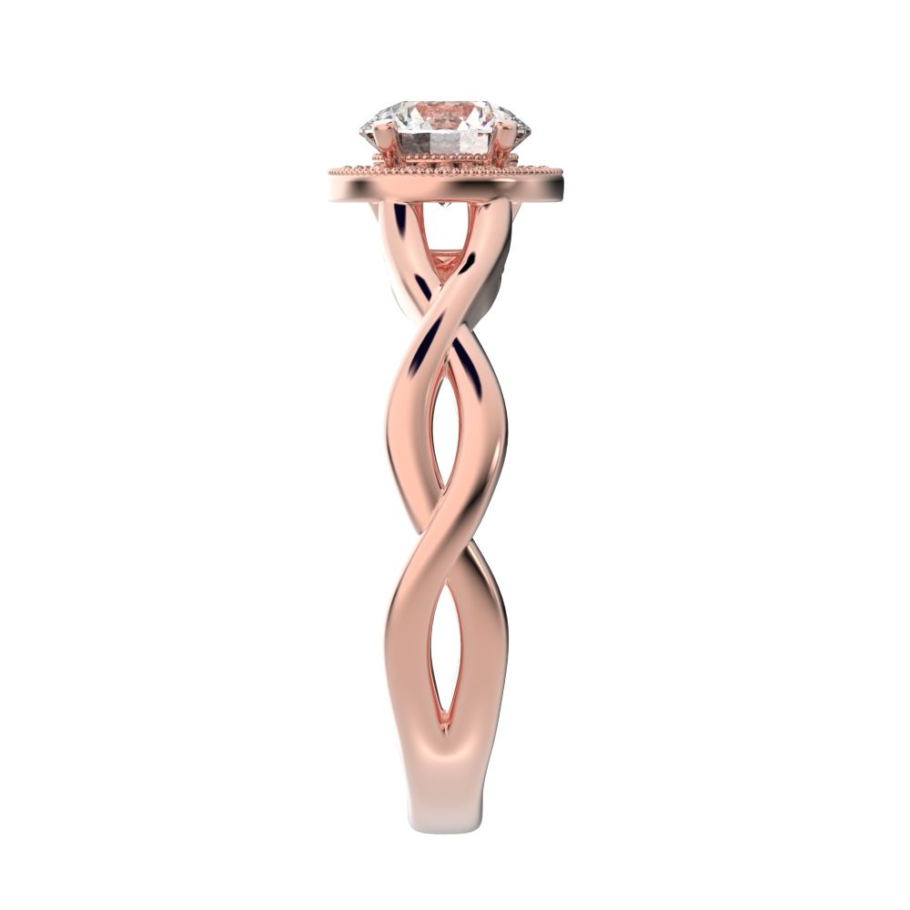 0.75Ct Round Cut Moissanite anniversary European split-shank solitaire with accents halo Infinity 14K / 18K Solid Rose Gold engagement ring