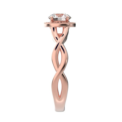 0.75Ct Round Cut Moissanite anniversary European split-shank solitaire with accents halo Infinity 14K / 18K Solid Rose Gold engagement ring
