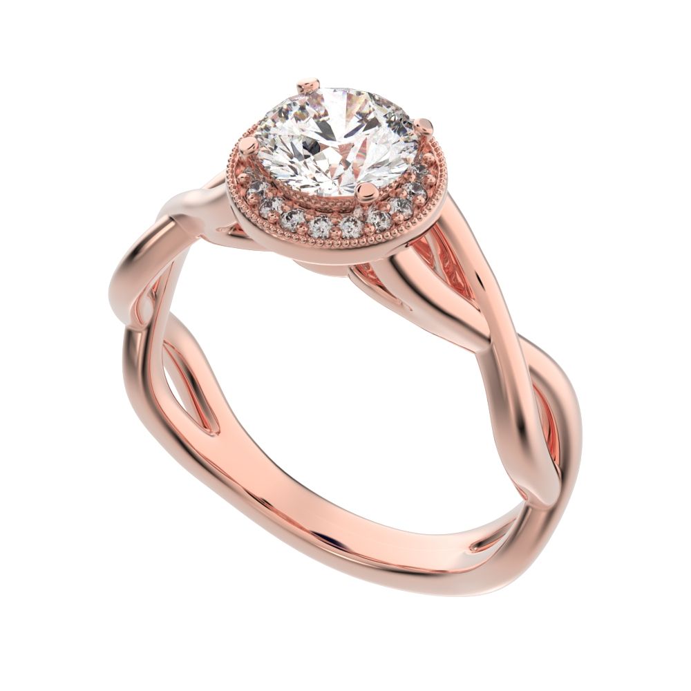 0.75Ct Round Cut Moissanite anniversary European split-shank solitaire with accents halo Infinity 14K / 18K Solid Rose Gold engagement ring