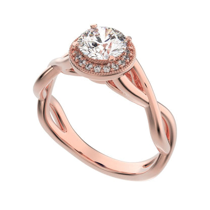 0.75Ct Round Cut Moissanite anniversary European split-shank solitaire with accents halo Infinity 14K / 18K Solid Rose Gold engagement ring