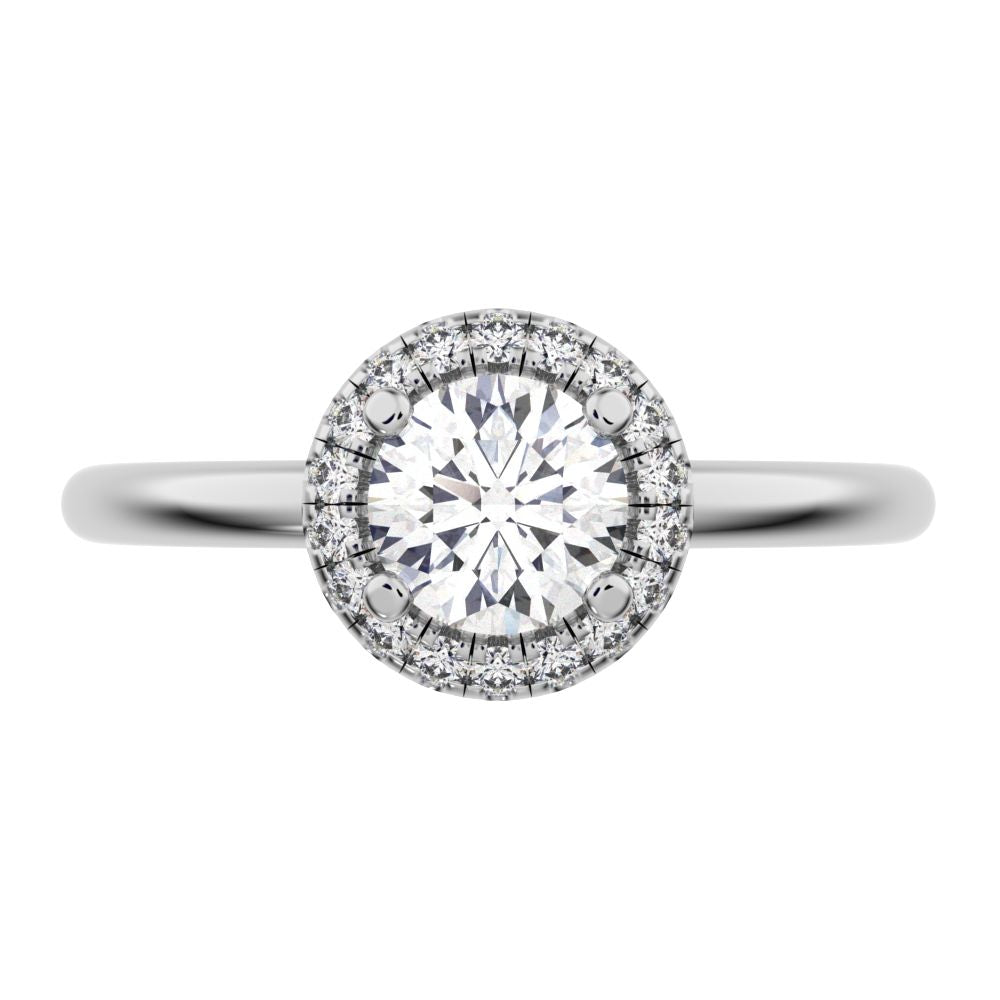 0.575Ct Round Cut Moissanite anniversary split-shank solitaire with accents halo Infinity 14K / 18K Solid White Gold engagement ring