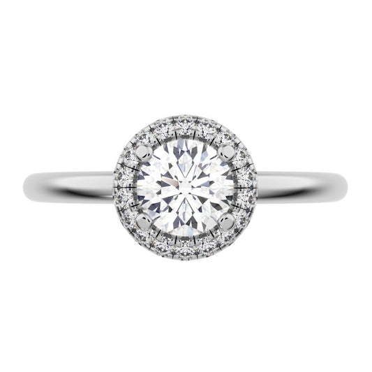 0.575Ct Round Cut Moissanite anniversary split-shank solitaire with accents halo Infinity 14K / 18K Solid White Gold engagement ring
