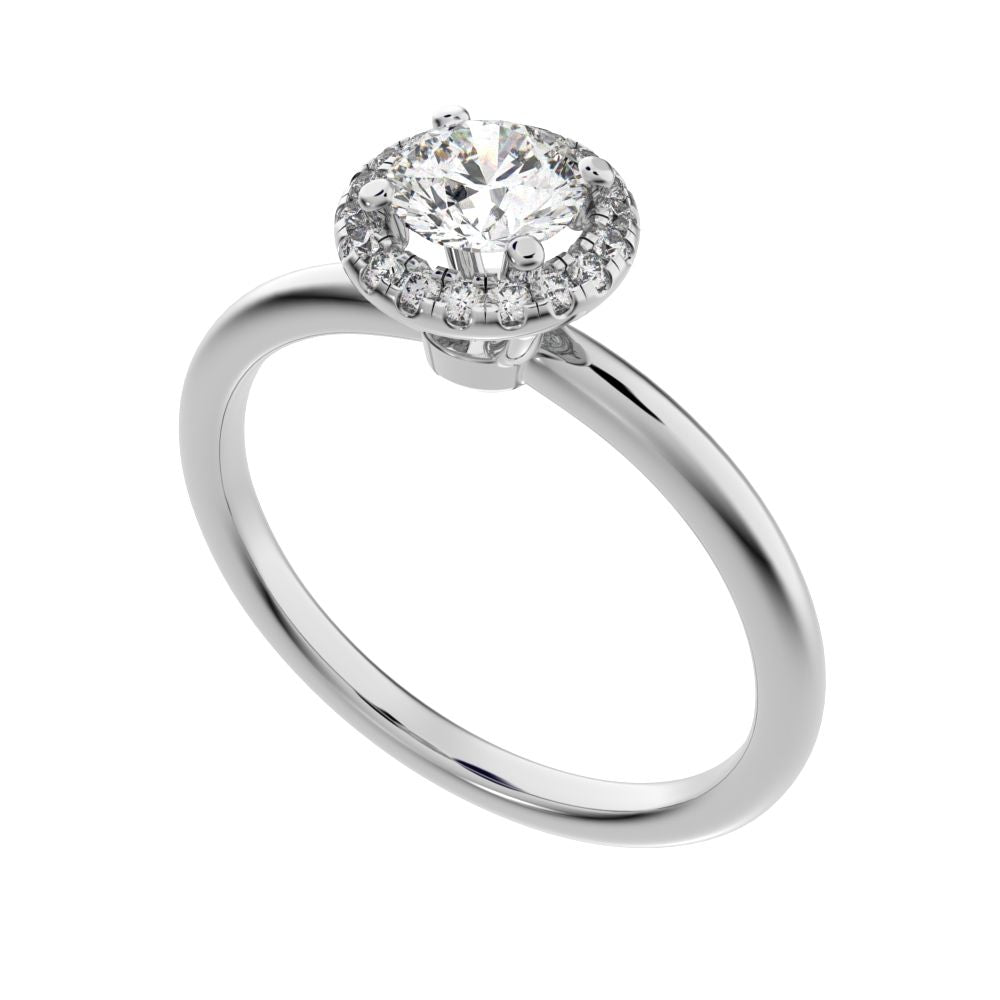 0.575Ct Round Cut Moissanite anniversary split-shank solitaire with accents halo Infinity 14K / 18K Solid White Gold engagement ring