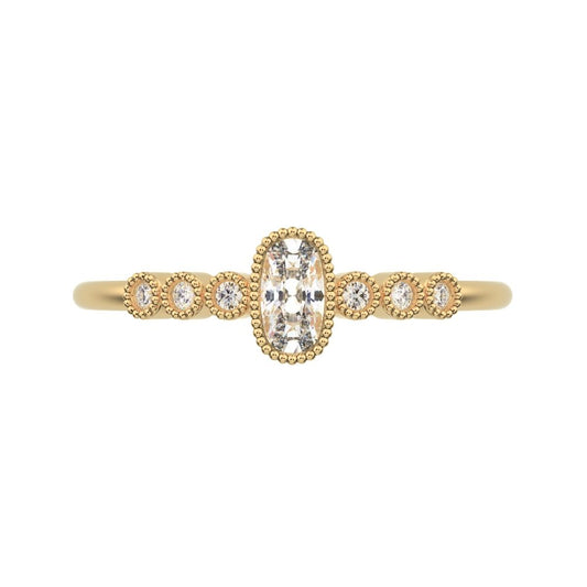 0.545 ct Cushion Cut Simulated Clear Diamond dainty halo Minimalist solitaire with accents 14K / 18K Solid Yellow Gold everyday ring
