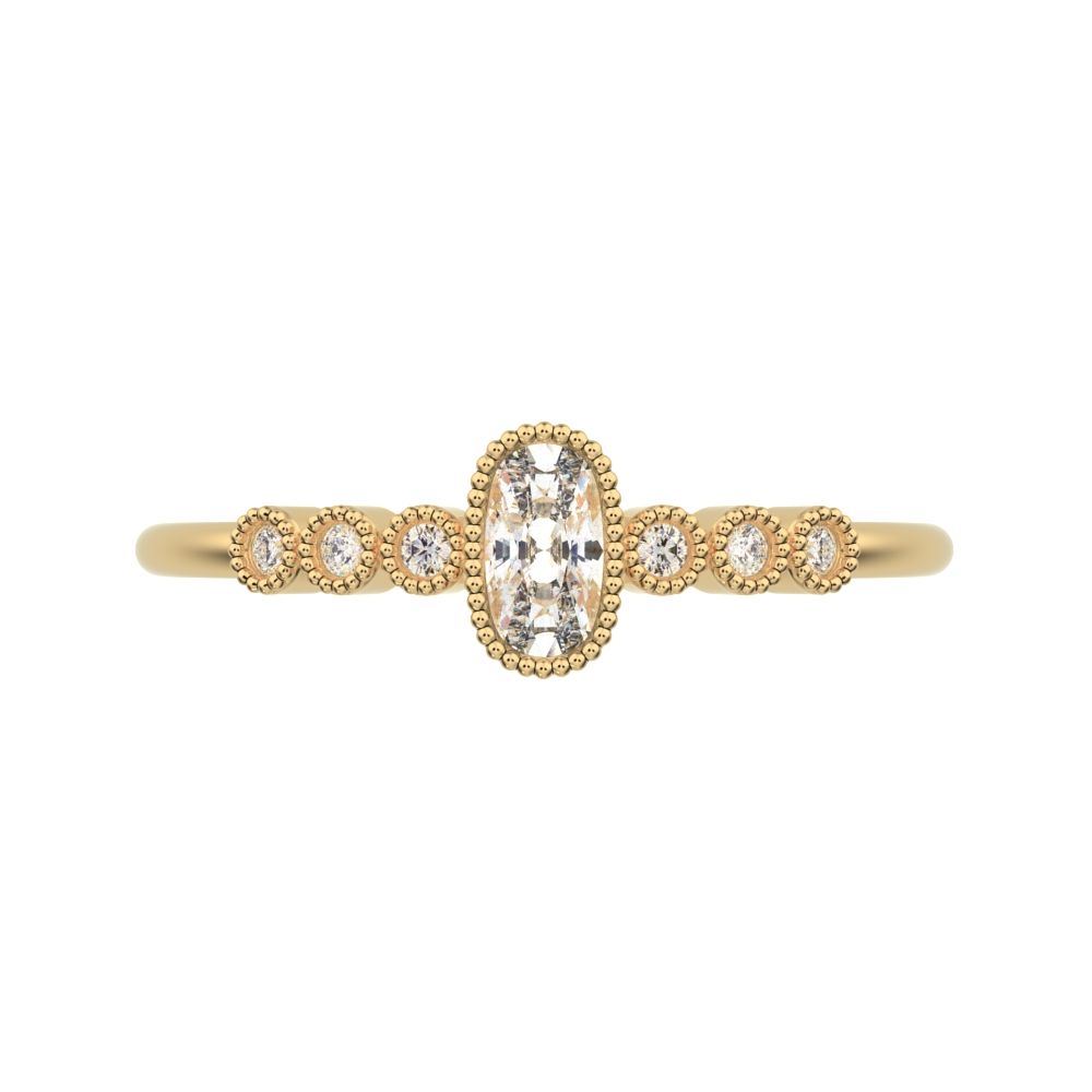 0.545 ct Cushion Cut Moissanite dainty halo Minimalist solitaire with accents bezel milgrain 14K / 18K Solid Yellow Gold everyday ring