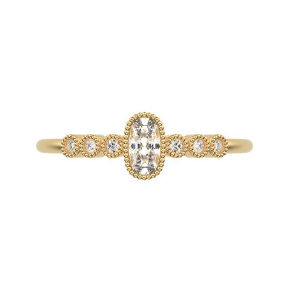 0.545 ct Cushion Cut Moissanite dainty halo Minimalist solitaire with accents bezel milgrain 14K / 18K Solid Yellow Gold everyday ring