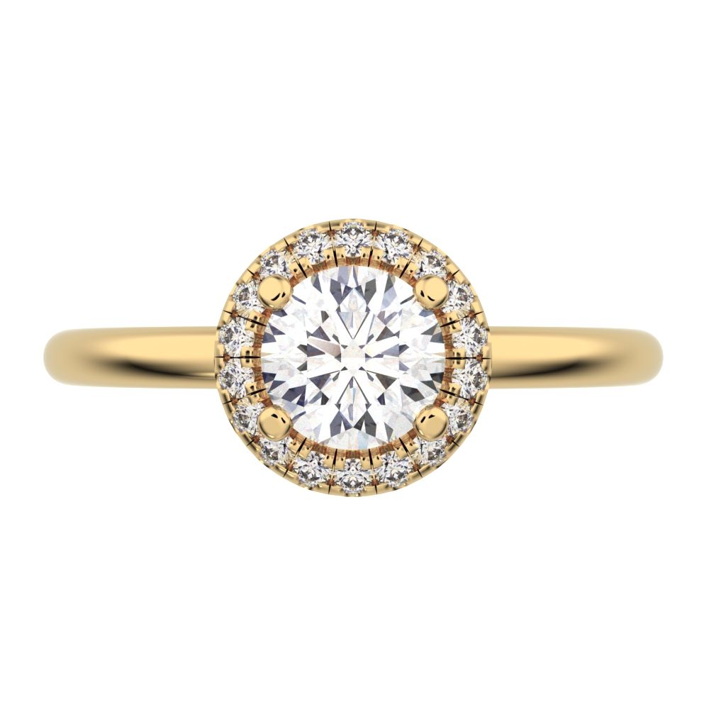 0.575 ct Round Cut Moissanite anniversary European classic solitaire with accents halo cluster 14K / 18K Solid Yellow Gold engagement ring