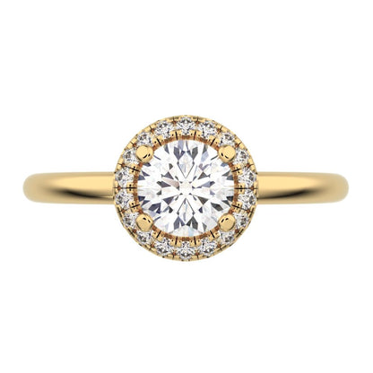 0.575 ct Round Cut Moissanite anniversary European classic solitaire with accents halo cluster 14K / 18K Solid Yellow Gold engagement ring