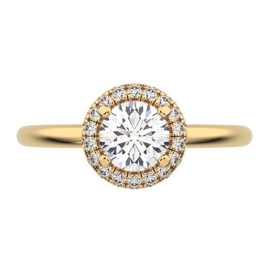 0.575 ct Round Cut Moissanite anniversary European classic solitaire with accents halo cluster 14K / 18K Solid Yellow Gold engagement ring