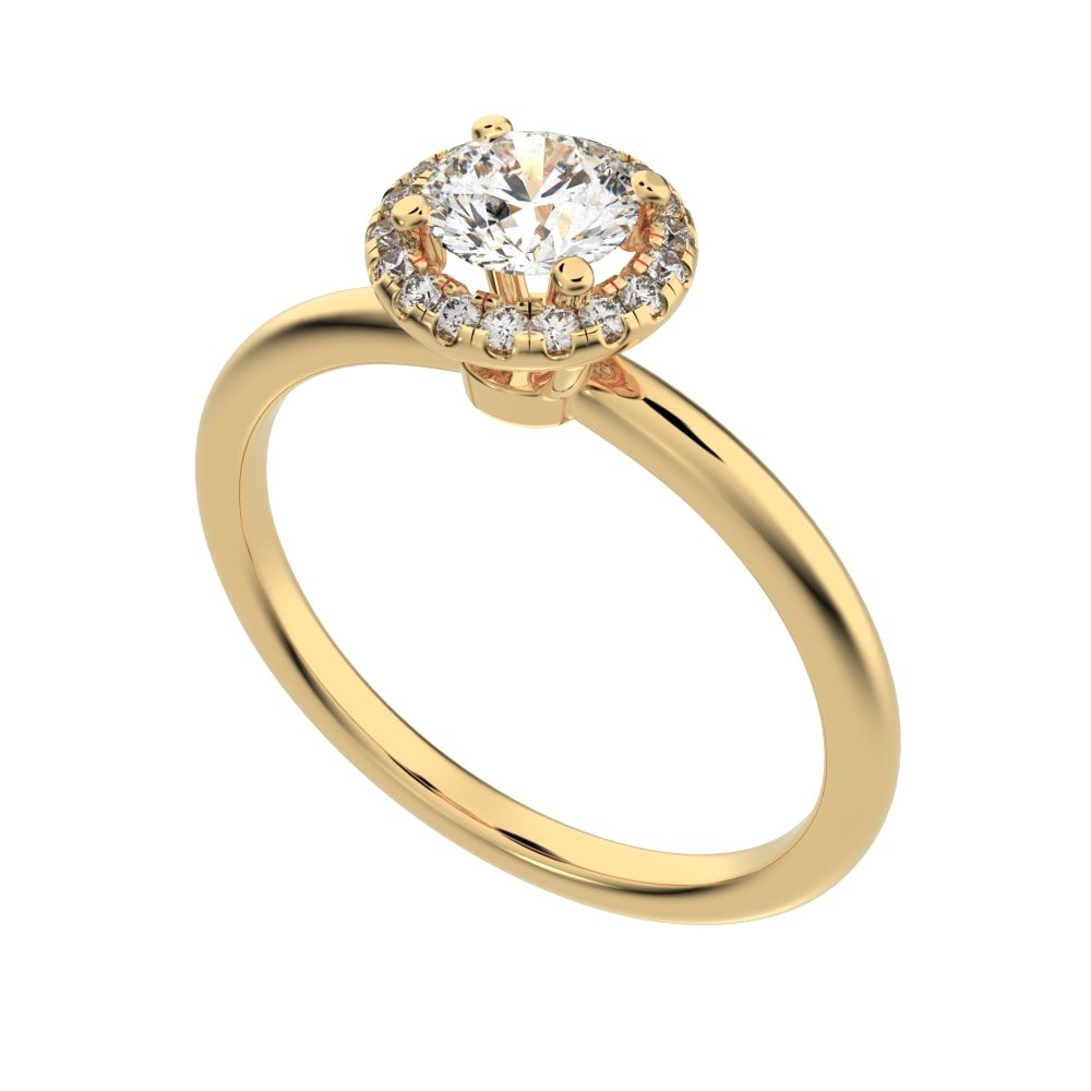 0.575 ct Round Cut Moissanite anniversary European classic solitaire with accents halo cluster 14K / 18K Solid Yellow Gold engagement ring
