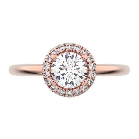 0.575 ct Round Cut Simulated Clear Diamond anniversary European solitaire with accents halo 14K / 18K Solid Rose Gold engagement ring