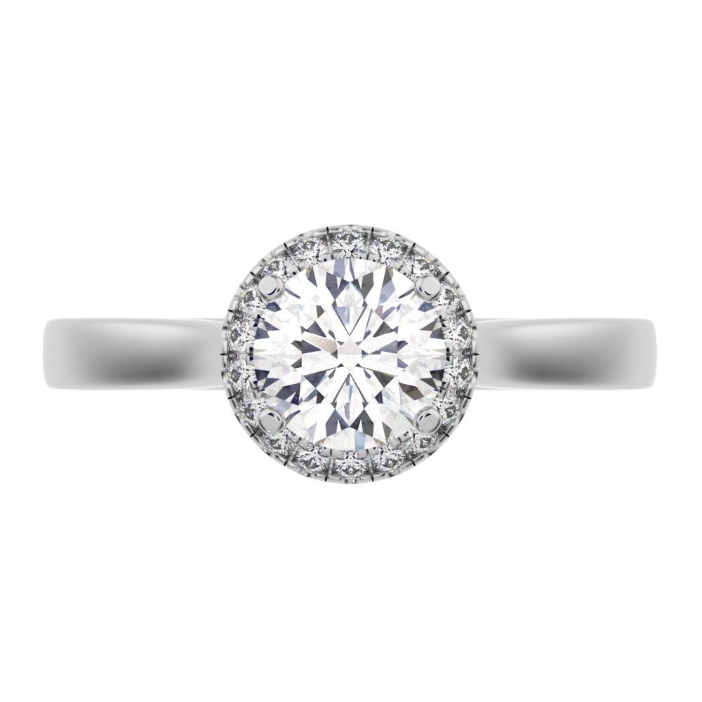 0.55 ct Round Cut Simulated Clear Diamond anniversary European solitaire with accents halo 14K / 18K Solid White Gold engagement ring