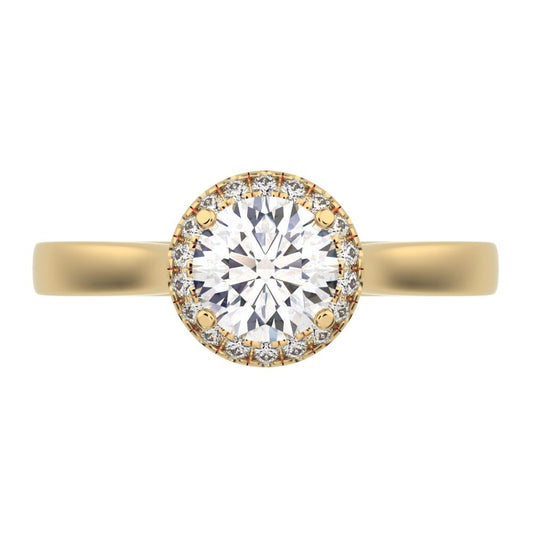 0.55 ct Round Cut Simulated Clear Diamond anniversary European solitaire with accents halo 14K / 18K Solid Yellow Gold engagement ring