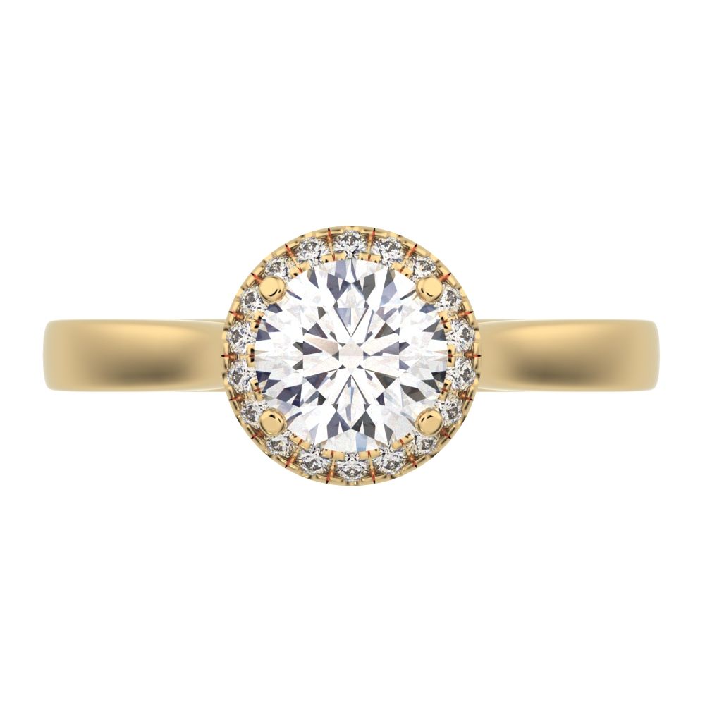 0.55 ct Round Cut Moissanite anniversary European classic solitaire with accents halo cluster 14K / 18K Solid Yellow Gold engagement ring