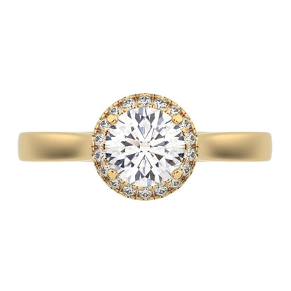 0.55 ct Round Cut Moissanite anniversary European classic solitaire with accents halo cluster 14K / 18K Solid Yellow Gold engagement ring