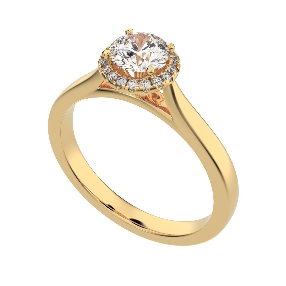 0.55 ct Round Cut Moissanite anniversary European classic solitaire with accents halo cluster 14K / 18K Solid Yellow Gold engagement ring