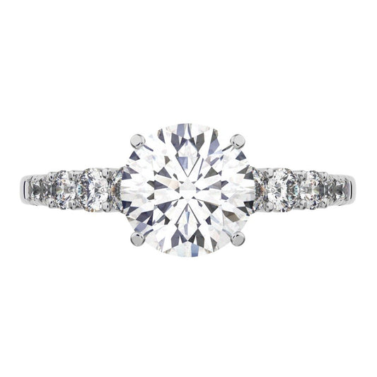 1.4 ct Round Cut Simulated Clear Diamond anniversary European halo solitaire with accents 14K / 18K Solid White Gold engagement ring