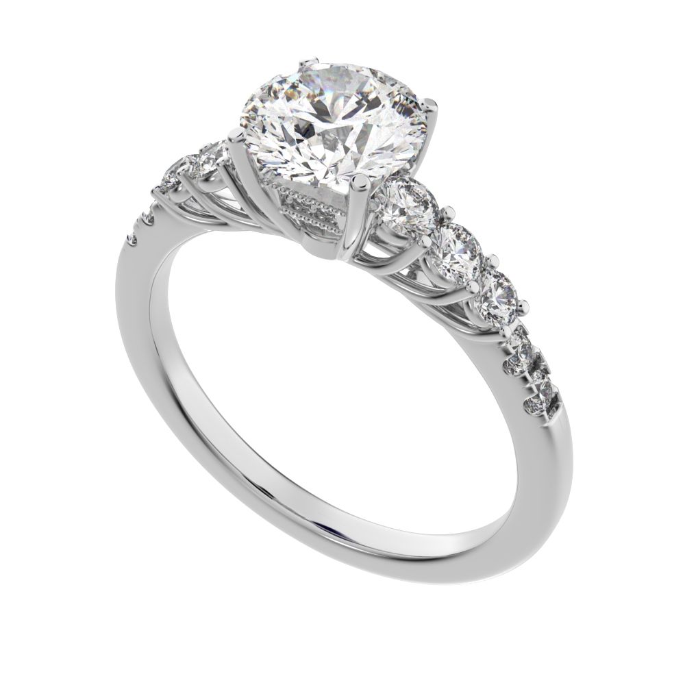 1.4 ct Round Cut Moissanite anniversary European vintage halo solitaire with accents 14K / 18K Solid White Gold engagement ring