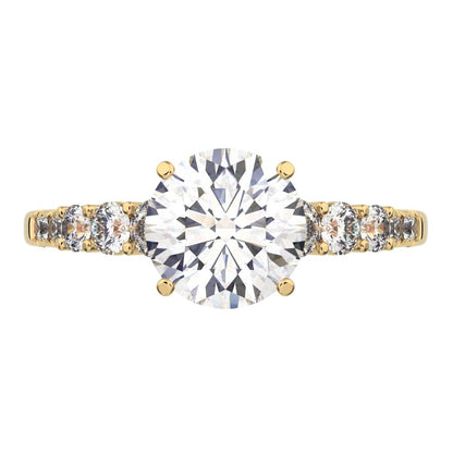 1.4 ct Round Cut Moissanite anniversary European vintage halo solitaire with accents 14K / 18K Solid Yellow Gold engagement ring