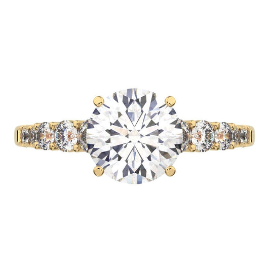1.4 ct Round Cut Moissanite anniversary European vintage halo solitaire with accents 14K / 18K Solid Yellow Gold engagement ring