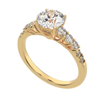 1.4 ct Round Cut Moissanite anniversary European vintage halo solitaire with accents 14K / 18K Solid Yellow Gold engagement ring