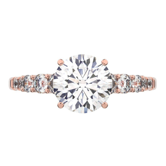 1.4 ct Round Cut Moissanite anniversary European vintage halo solitaire with accents 14K / 18K Solid Rose Gold engagement ring