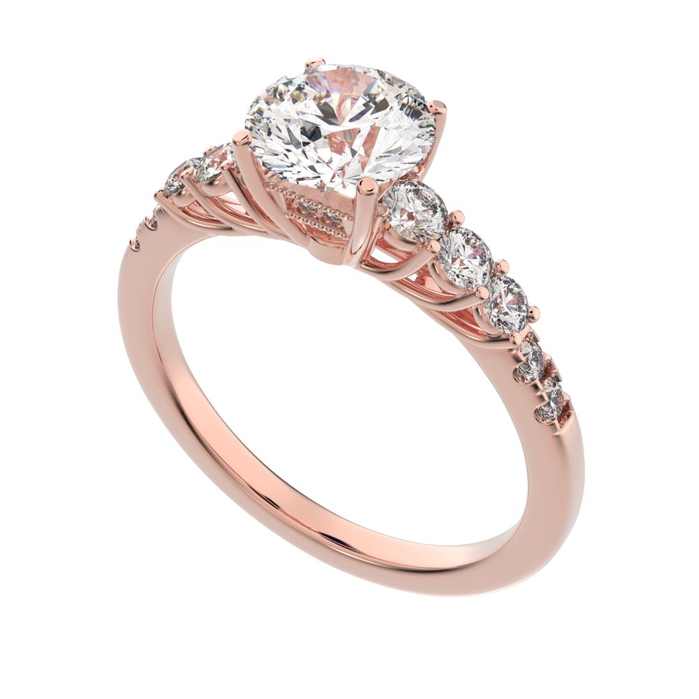 1.4 ct Round Cut Moissanite anniversary European vintage halo solitaire with accents 14K / 18K Solid Rose Gold engagement ring