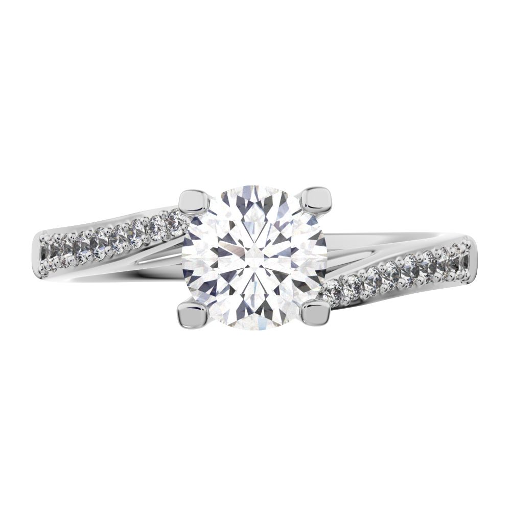 0.695 ct Round Cut Moissanite anniversary European halo solitaire with accents infinity spiral 14K / 18K Solid White Gold engagement ring