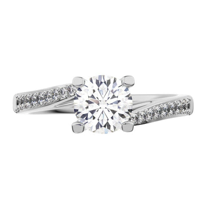 0.695 ct Round Cut Moissanite anniversary European halo solitaire with accents infinity spiral 14K / 18K Solid White Gold engagement ring