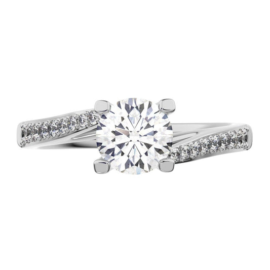 0.695 ct Round Cut Moissanite anniversary European halo solitaire with accents infinity spiral 14K / 18K Solid White Gold engagement ring
