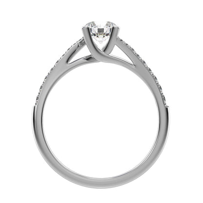 0.695Ct Round Cut Simulated Clear Diamond halo solitaire with accents infinity spiral 14K / 18K Solid White Gold engagement ring