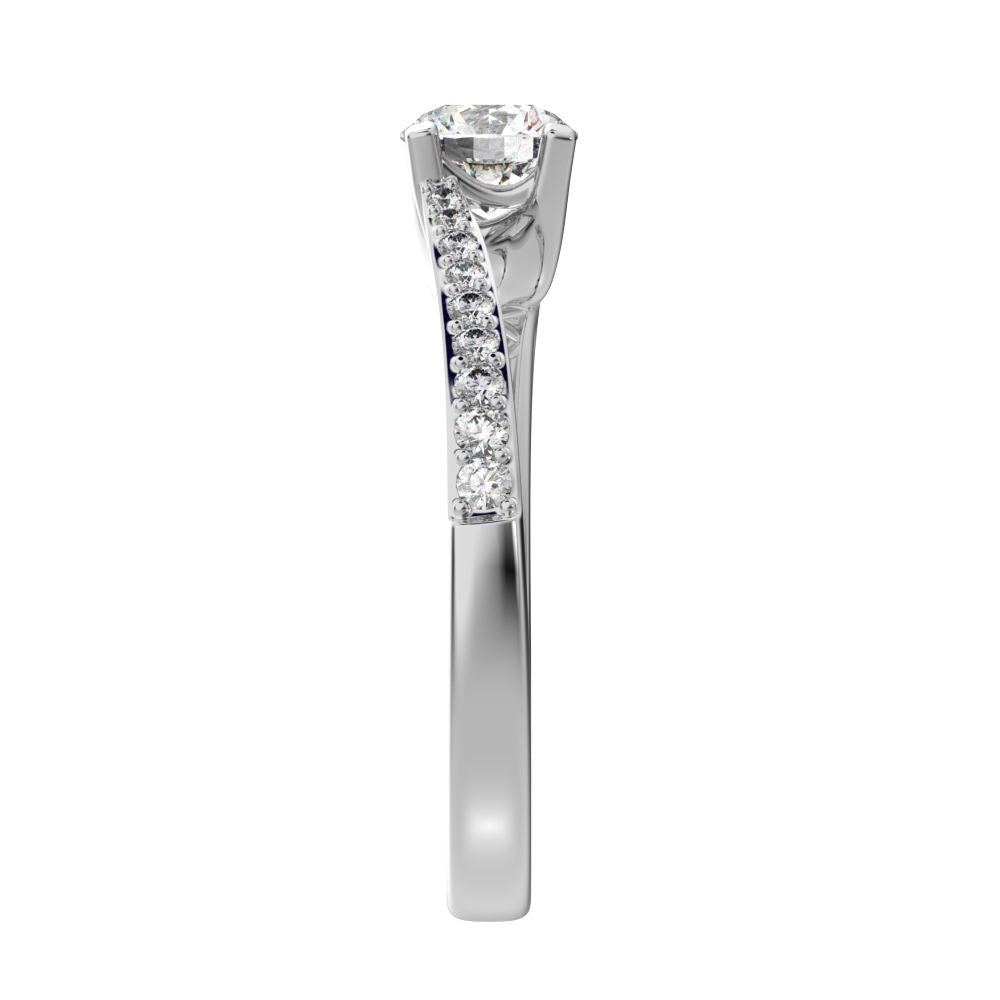 0.695 ct Round Cut Moissanite anniversary European halo solitaire with accents infinity spiral 14K / 18K Solid White Gold engagement ring