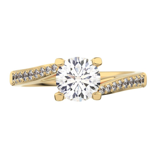 0.695Ct Round Cut Simulated Clear Diamond halo solitaire with accents infinity spiral 14K / 18K Solid Yellow Gold engagement ring