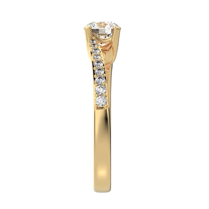 0.695 ct Round Cut Moissanite anniversary European halo solitaire with accents infinity spiral 14K / 18K Solid Yellow Gold engagement ring