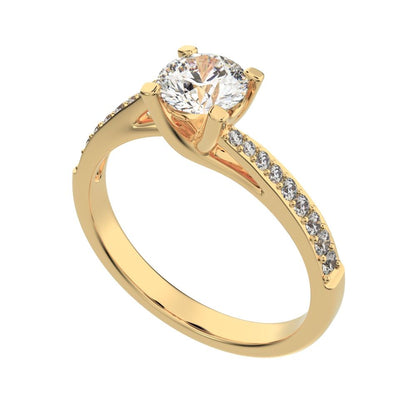 0.695 ct Round Cut Moissanite anniversary European halo solitaire with accents infinity spiral 14K / 18K Solid Yellow Gold engagement ring