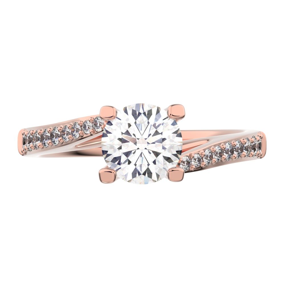 0.695 ct Round Cut Moissanite anniversary European halo solitaire with accents infinity spiral 14K / 18K Solid Rose Gold engagement ring