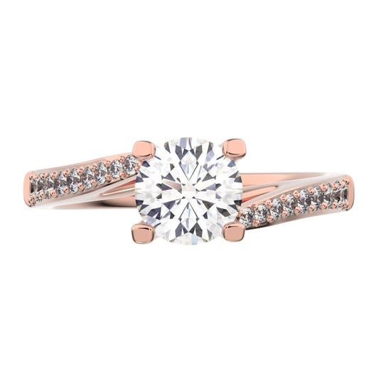 0.695 ct Round Cut Moissanite anniversary European halo solitaire with accents infinity spiral 14K / 18K Solid Rose Gold engagement ring