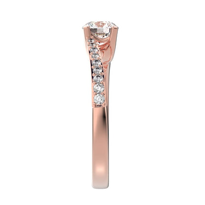 0.695 ct Round Cut Moissanite anniversary European halo solitaire with accents infinity spiral 14K / 18K Solid Rose Gold engagement ring